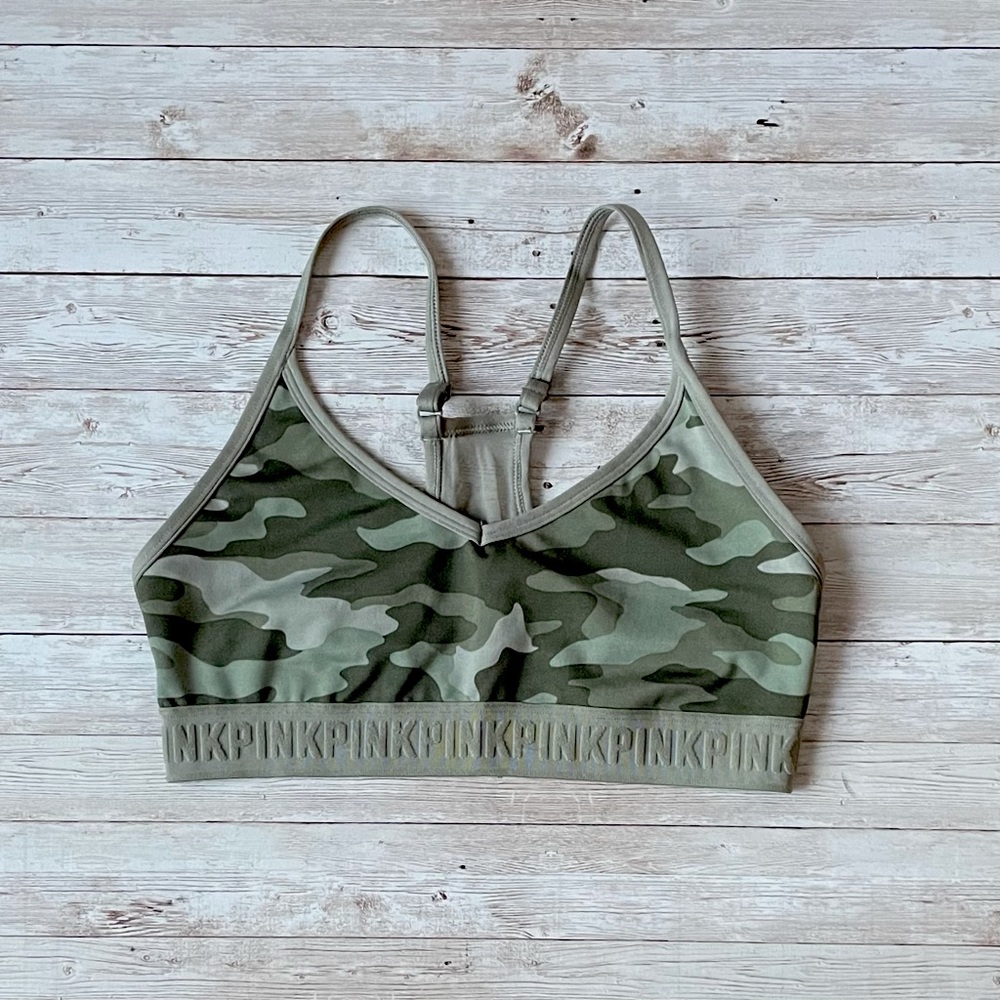 PINK camo sports unlined bra/bralette (like new)